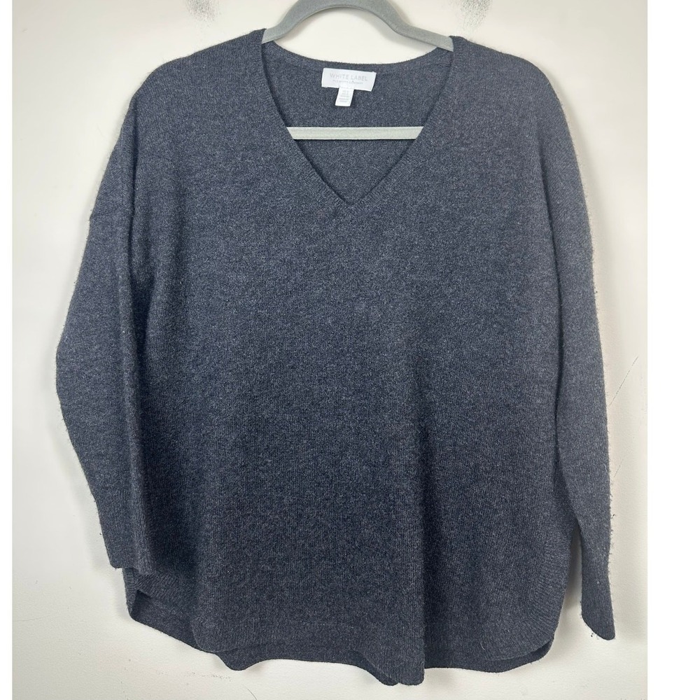 The White Company Sweater Women S Gray EUC Cashmere V-Neck Pullover DZB180330